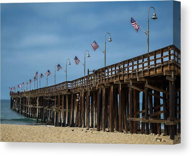 Ventura Canvas Print featuring the photograph Patriotic Pier by Pamela Newcomb