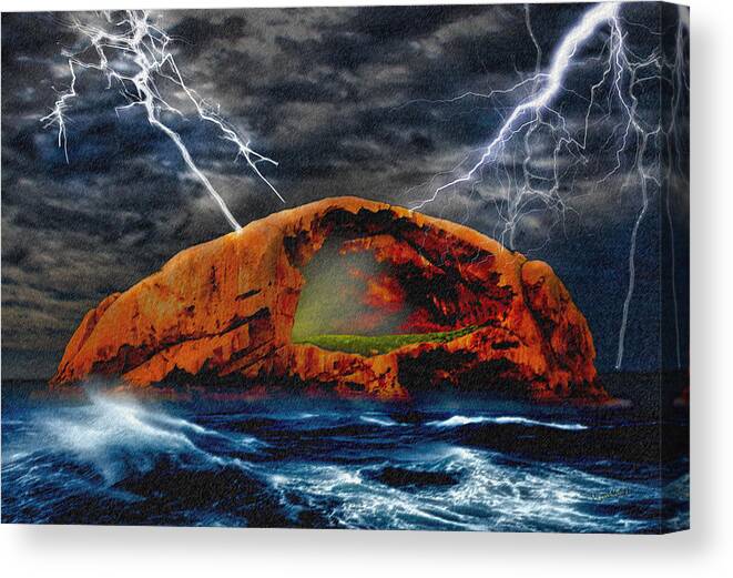 Peace In The Cleft Canvas Print featuring the digital art Peace in the Cleft in the Midst of the Storm by Chas Sinklier