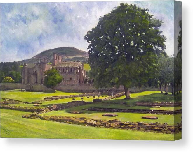 Landscape Canvas Print featuring the painting Peaceful Retreat - Melrose Abbey by Richard James Digance