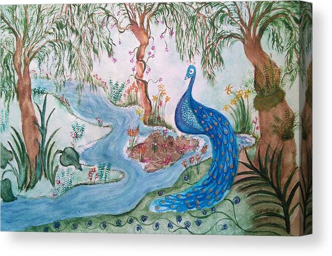  Whimsical Canvas Print featuring the painting Peacock Fantasy by Susan Nielsen