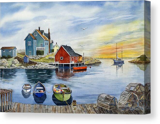 Watercolor Canvas Print featuring the painting Peggys Cove by Raymond Edmonds