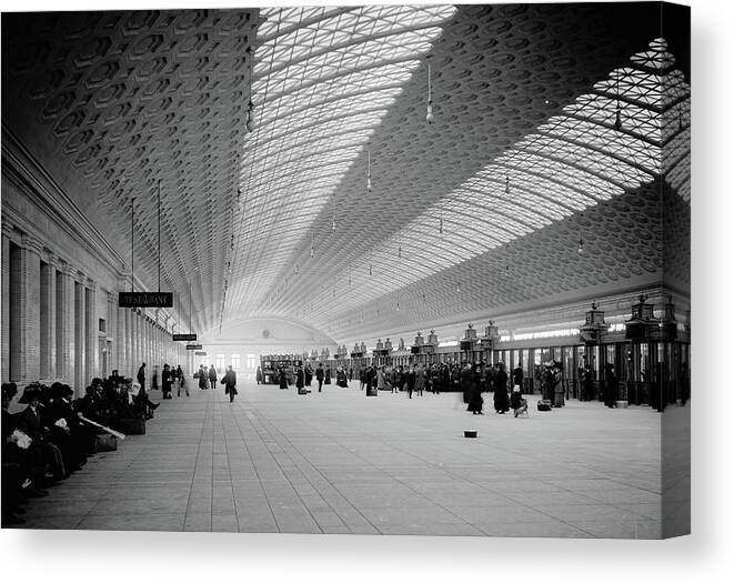 Antique Canvas Print featuring the photograph Pennsylvania Station Concourse c1915 by Mountain Dreams