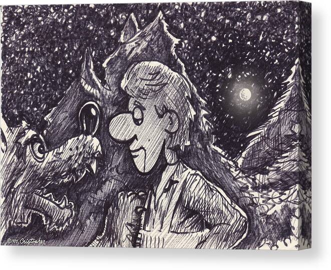 Cartoon Canvas Print featuring the drawing Peter and the Wolf by Cristophers Dream Artistry