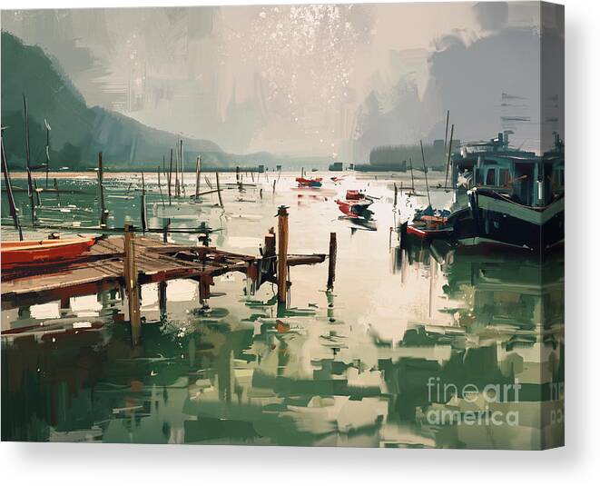 Art Canvas Print featuring the painting Pier by Tithi Luadthong