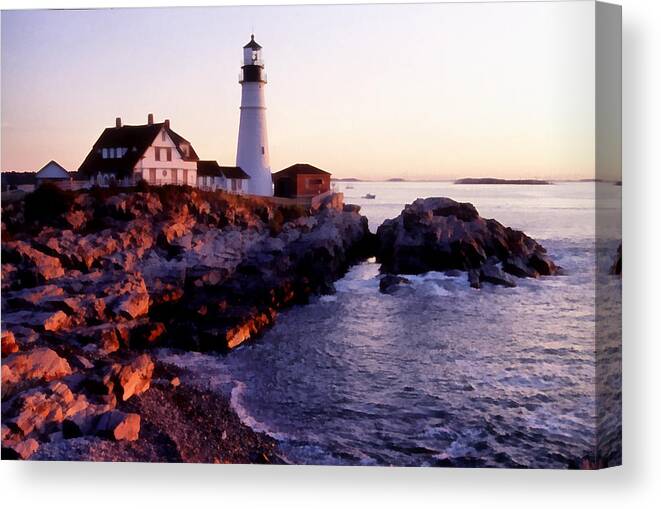 Water Ocean Scene Lighthouse Maine Painting Fishing Nature Canvas Print featuring the painting Pnrf0905 by Henry Butz