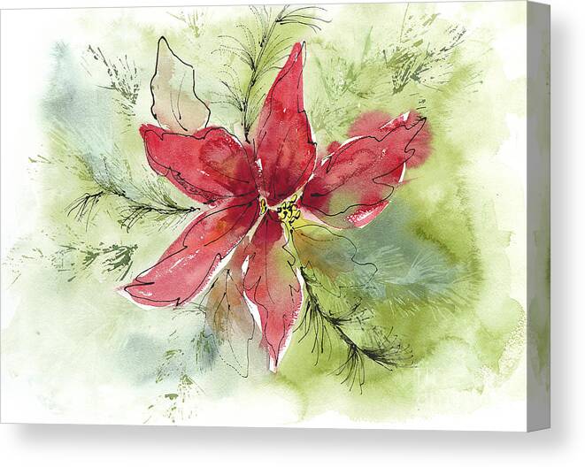 Christmas Poinsettia Canvas Print featuring the painting Poinsettia sideways by Lisa Debaets