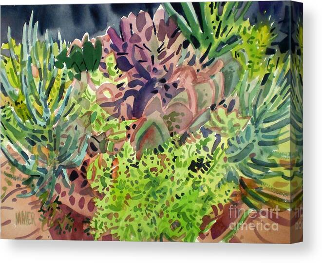 Succulents Canvas Print featuring the painting Potted Succulents by Donald Maier