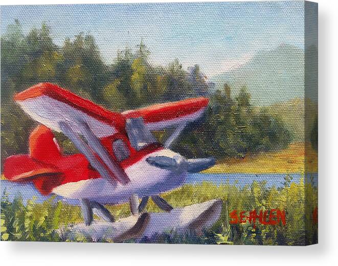 Plane Canvas Print featuring the painting Puddle Jumper by Sharon E Allen