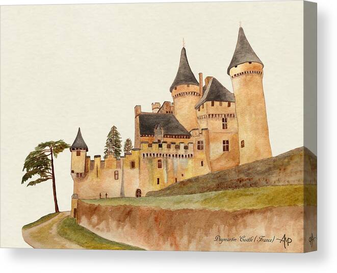 Castle Canvas Print featuring the painting Puymartin Castle by Angeles M Pomata
