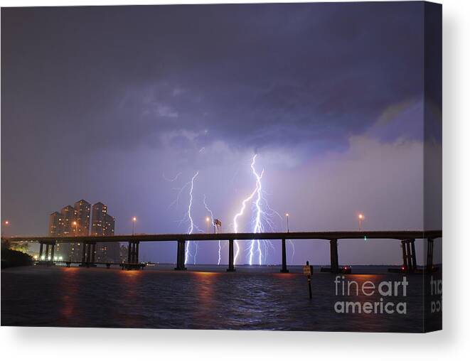 Lightning Canvas Print featuring the photograph Quadruple power by Quinn Sedam