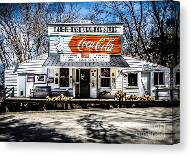 Winter Canvas Print featuring the photograph Rabbit Hash Store-Front View by Mary Carol Story