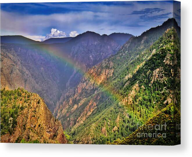 Summer Canvas Print featuring the photograph Rainbow Across Canyon by Janice Pariza