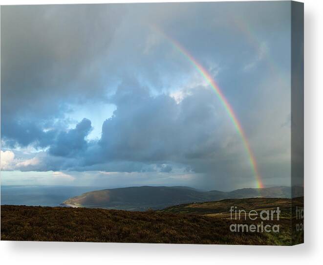 Rainbow Canvas Print featuring the photograph Rainbow over Porlock Hill by Andy Myatt