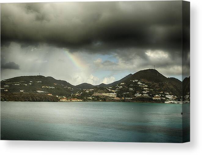 St Maarten Canvas Print featuring the photograph Rainbow over St. Maarten by Coby Cooper