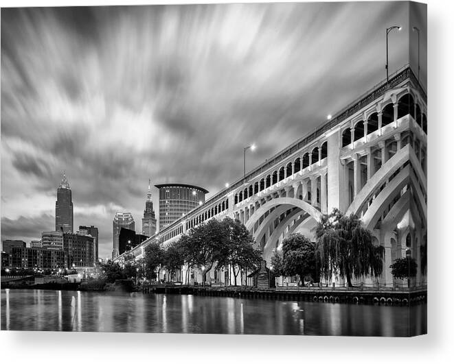 Cleveland Canvas Print featuring the photograph Rainy Cleveland Morning by Matt Hammerstein