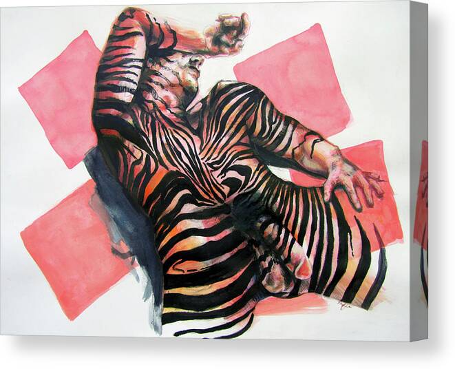 Zebra Boy Canvas Print featuring the painting Reclined Striped and Symbolic by Rene Capone