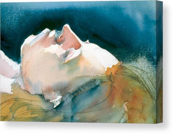 Headshot Canvas Print featuring the painting Reclining Head Study by Barbara Pease