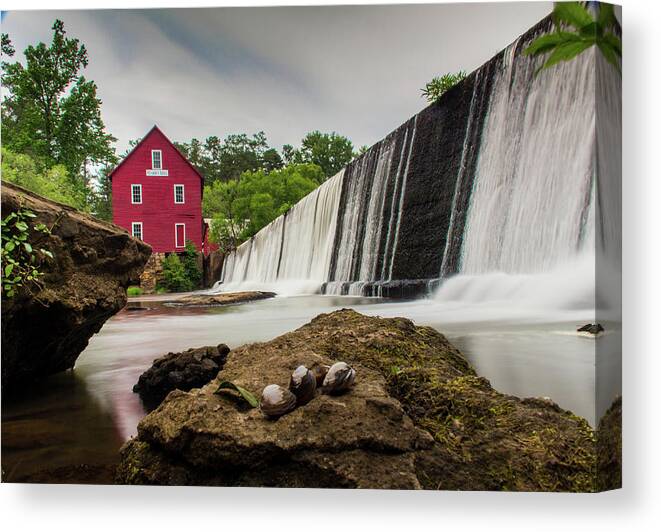 Atlanta Canvas Print featuring the photograph Red Barn and Water Fall by Kenny Thomas