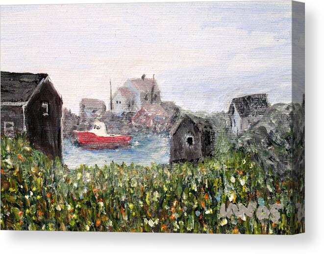 Red Boat Canvas Print featuring the painting Red Boat in Peggys Cove Nova Scotia by Ian MacDonald