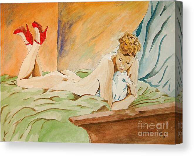 Nude Canvas Print featuring the painting Red Shoes by Herschel Fall