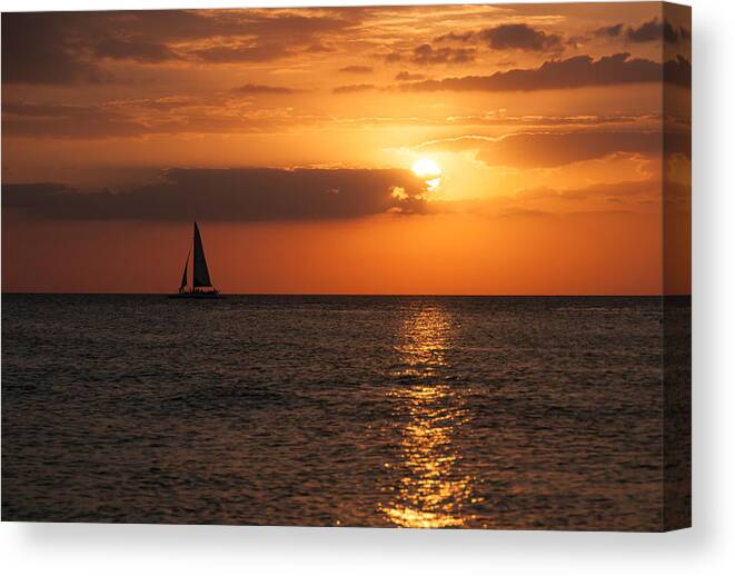 Sunset Canvas Print featuring the photograph Red Skies At Night - Sailors Delight by John Black
