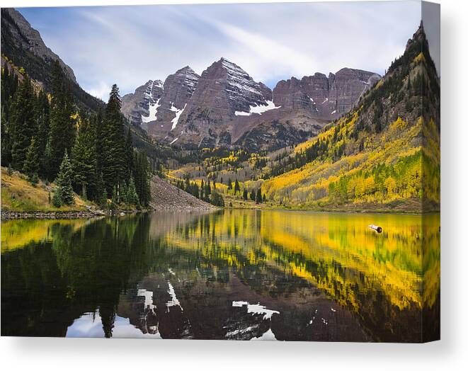 Landscape Canvas Print featuring the photograph Reflections and Aspen Trees by Tim Reaves