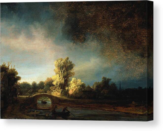 Rembrandt Landscape Paintings The Stone Bridge Canvas Print