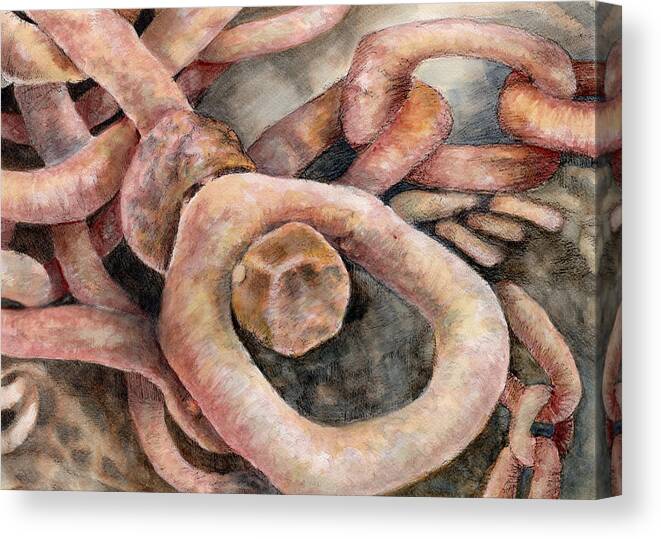 Rusty Canvas Print featuring the painting Rusty Chains by Thomas Hamm