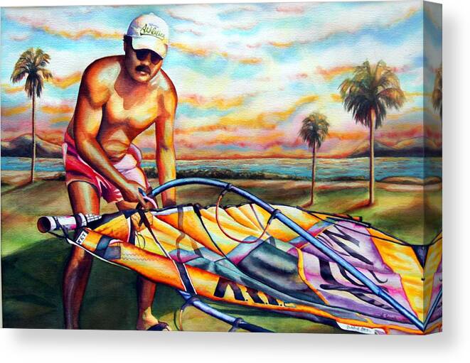 Windsurfer Canvas Print featuring the painting Rigging on Maui by Gail Zavala