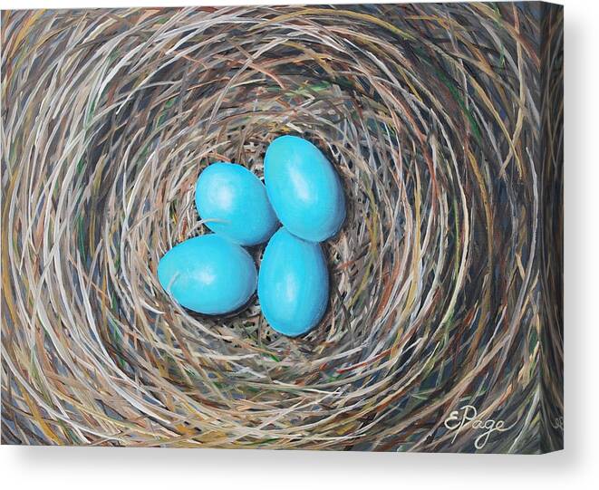 Realism Canvas Print featuring the painting Robin's Eggs by Emily Page
