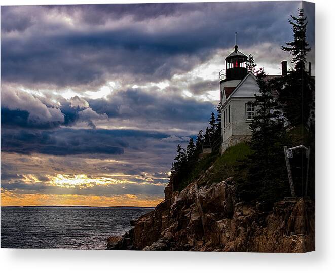 Acadia Canvas Print featuring the photograph Rocky cliffs below Maine lighthouse by Jeff Folger