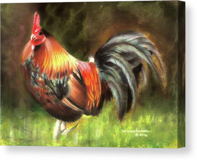 Rooster Canvas Print featuring the pastel Rooster Dance by Melissa Herrin