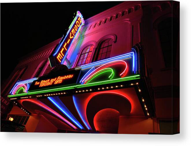 Neon Canvas Print featuring the photograph Roseville Theater Neon Sign by Melany Sarafis