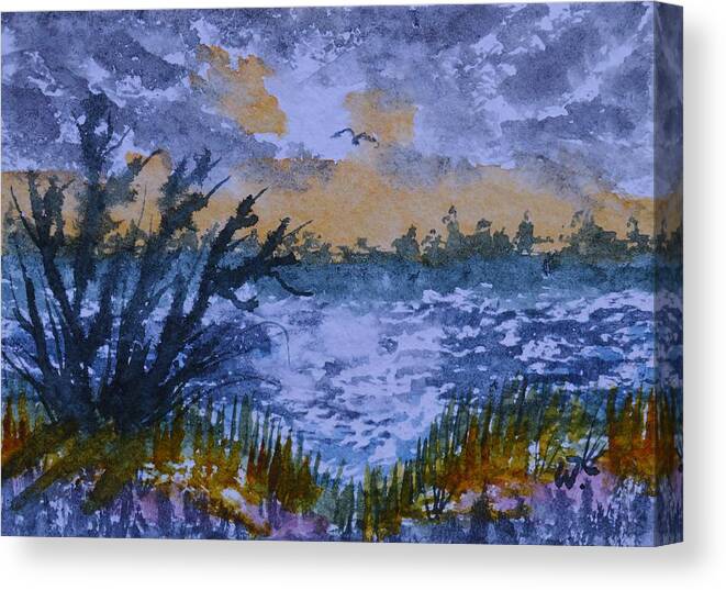 Rough Sunrise At Orange Creek Canvas Print featuring the painting Rough Sunrise at Orange Creek by Warren Thompson