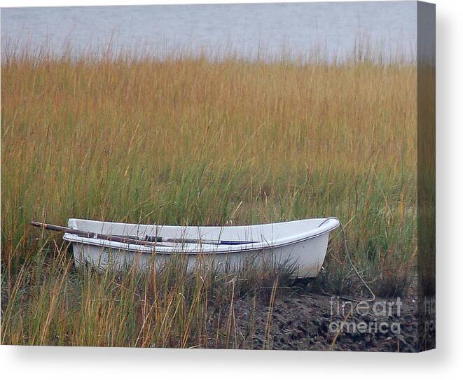 Boat Canvas Print featuring the digital art Row Boat in Marsh by Dianne Morgado