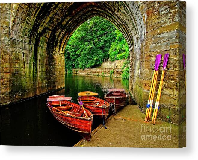 Rowing Boats Canvas Print featuring the photograph Rowing Boats in Durham City by Martyn Arnold