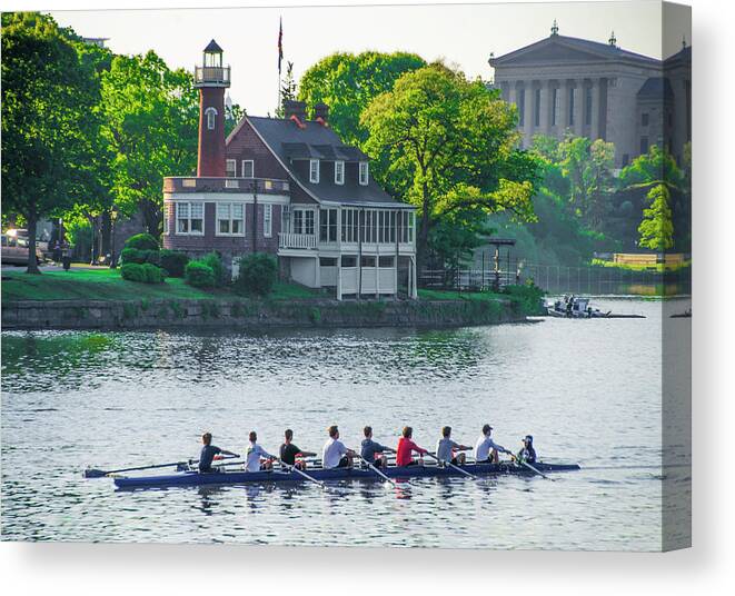 Rowing Canvas Print featuring the photograph Rowing Crew in Philadelphia in the Spring by Bill Cannon