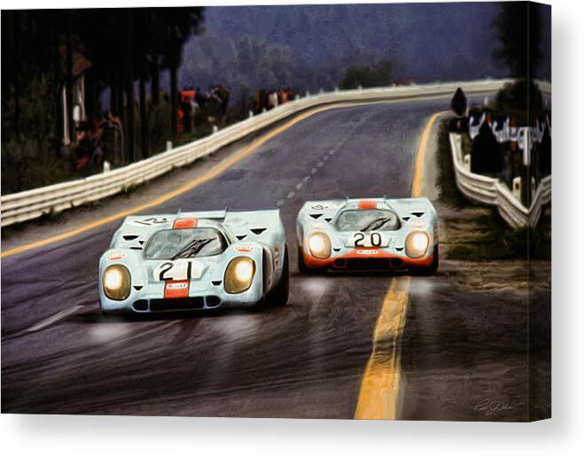 Porsche Canvas Print featuring the digital art Running One Two by Peter Chilelli
