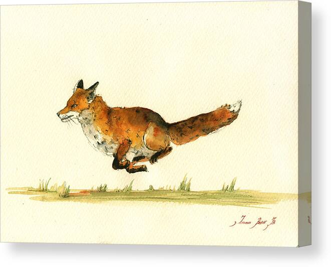 Red Fox Art Wall Canvas Print featuring the painting Running red fox by Juan Bosco