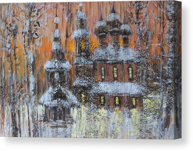 Russia Canvas Print featuring the painting Russian Church under Snow by Ilya Kondrashov