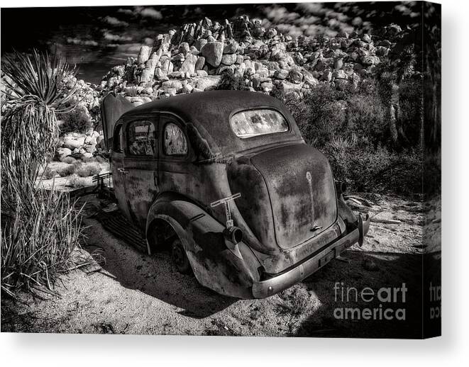 Barker Dam Canvas Print featuring the photograph Rust Bucket BW by Sandra Selle Rodriguez
