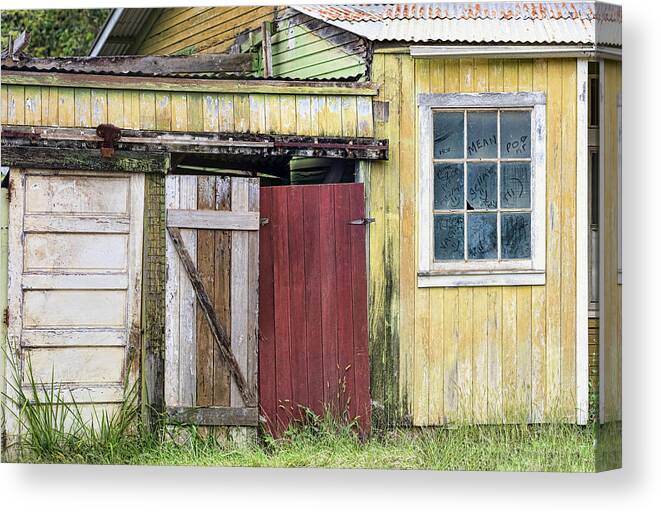 Shed Canvas Print featuring the photograph Rustic Shed Panorama by Mark Harrington
