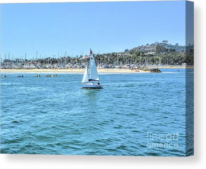 California; Santa Barbara Canvas Print featuring the photograph Sailing out of the Harbor by Joe Lach