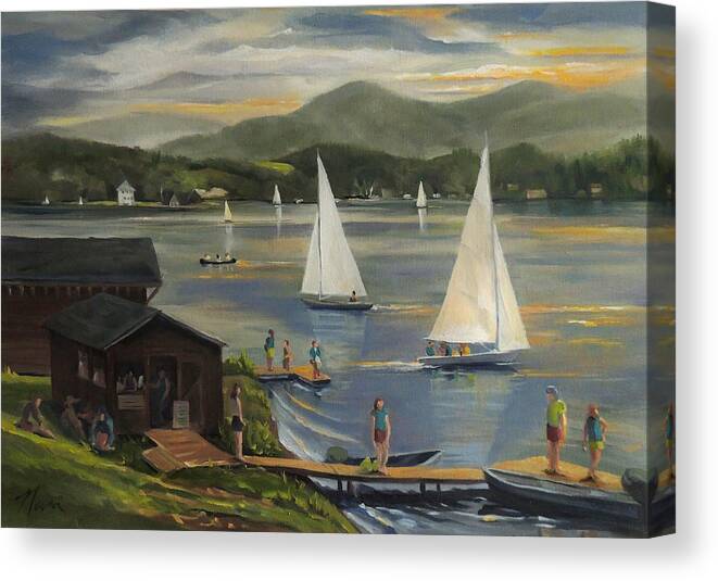 Sailing Canvas Print featuring the painting Sailing at Lake Morey Vermont by Nancy Griswold