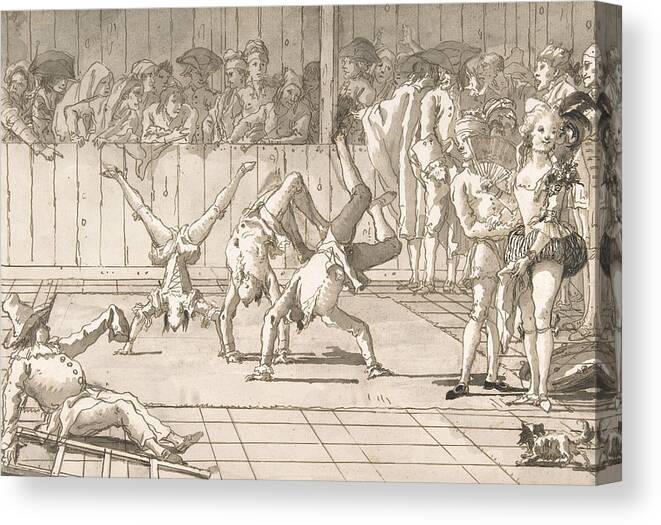 18th Century Art Canvas Print featuring the drawing Scene of Contemporary Life - The Acrobats by Giovanni Domenico Tiepolo
