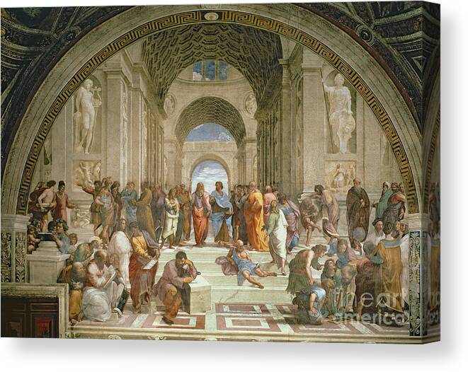 School Canvas Print featuring the painting School of Athens from the Stanza della Segnatura by Raphael
