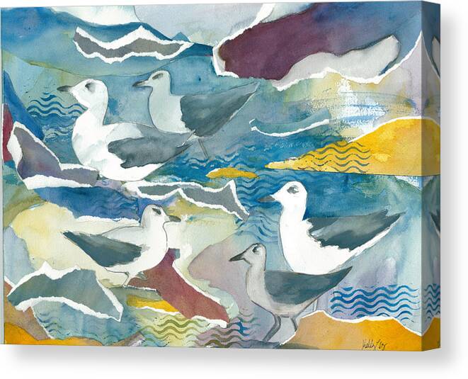 Ocean Canvas Print featuring the painting Seagull Collage by Kelly Perez