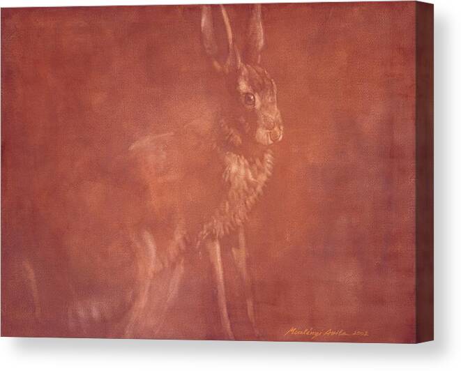 Hare Canvas Print featuring the painting Sitting Hare by Attila Meszlenyi