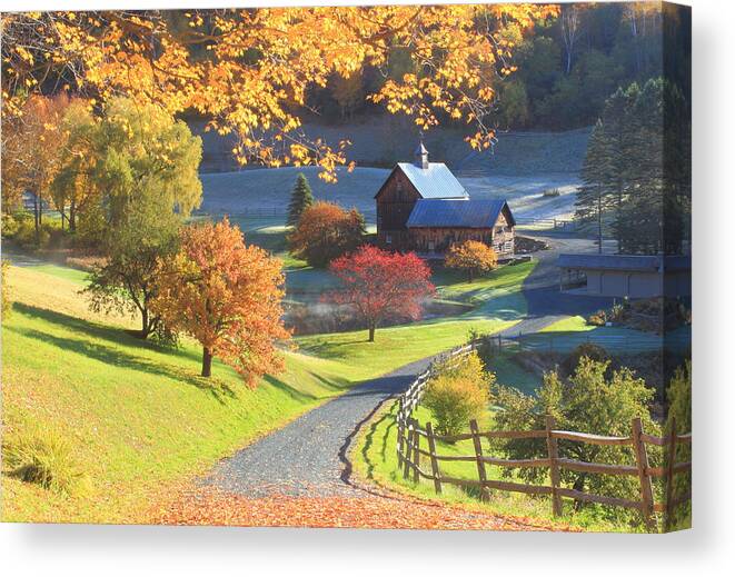 Autumn Canvas Print featuring the photograph Sleepy Hollow Farm Vermont Autumn Morning by John Burk