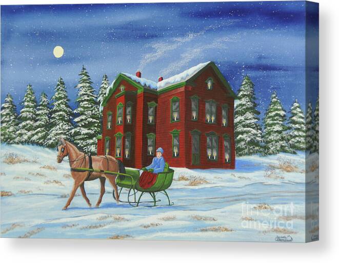 Sleigh Ride Canvas Print featuring the painting Sleigh Ride With A Full Moon by Charlotte Blanchard